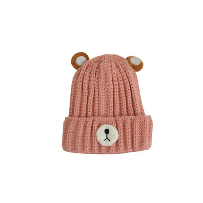 Autumn and winter children warm knitted hat cute bear candy color woolen hat Korean male and female baby warm hat trend