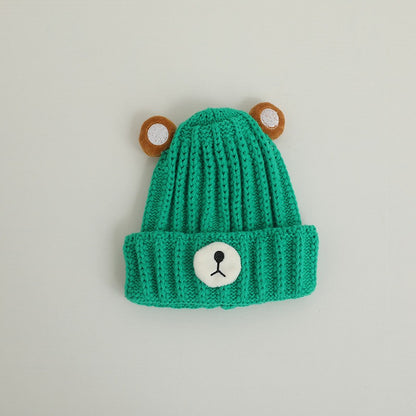 Autumn and winter children warm knitted hat cute bear candy color woolen hat Korean male and female baby warm hat trend